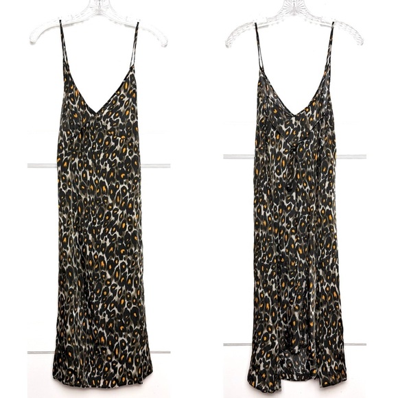 R13 90s Leopard Print Italian Fabric Sleeveless V-Neck Back Tie Slip Dress M - Picture 5 of 10